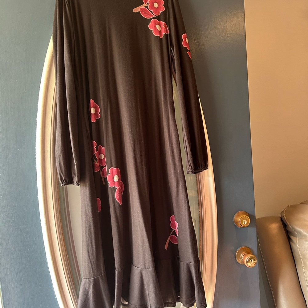 SHEIN Black Dress with Pink Floral Design